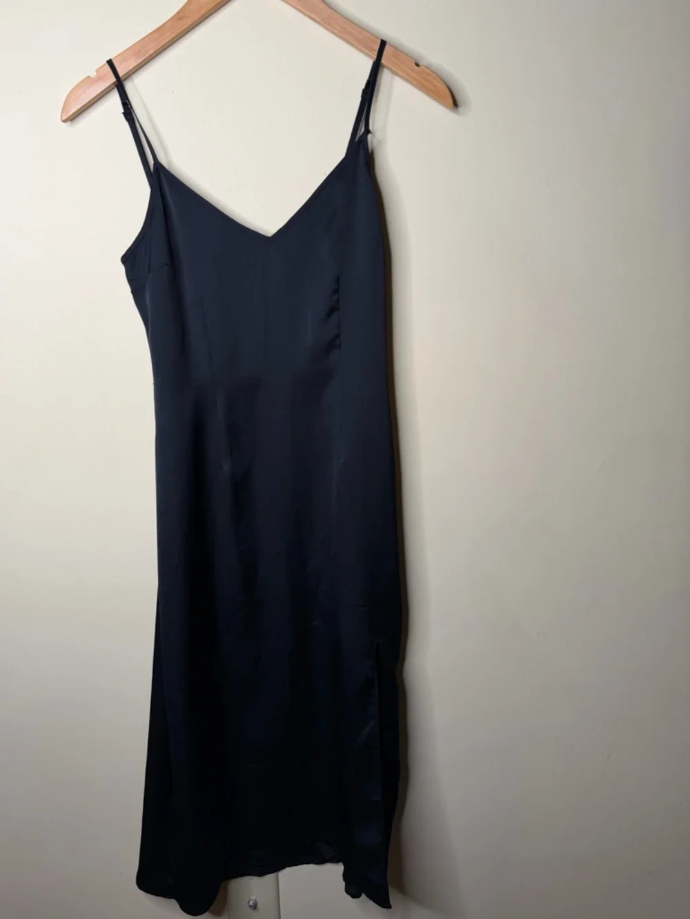 Abercrombie & Fitch Black Satain Maxi Slip Dress Slit V Neck XS Sexy